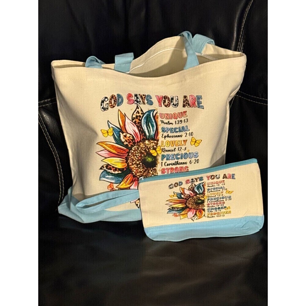 Canvas Tote Bag with Zipper Cosmetic Bag